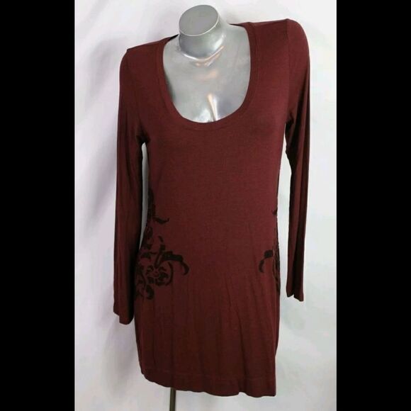 Soft Surroundings Velvet Side Tunic Top Size Medium Burgundy Maroon Long Sleeve. - Picture 1 of 8
